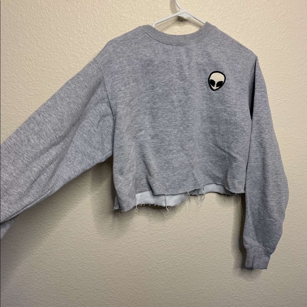 Small medium cropped grey alien sweater -pacsun